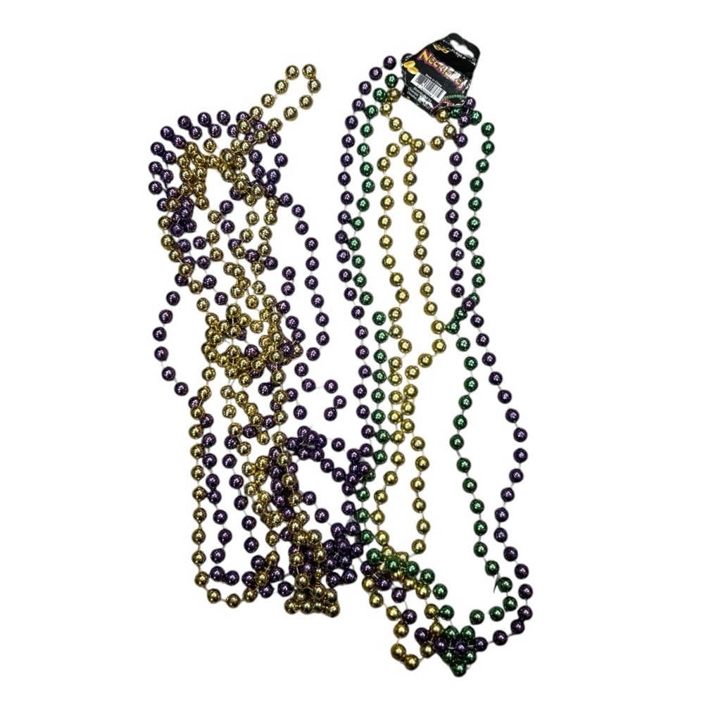 Vintage Mardi Gras Large Bead Necklace Set Purple Gold Green NEW